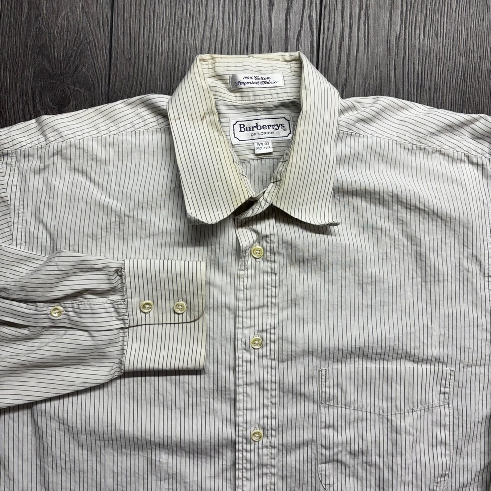 Vintage Burberrys of London Mens Pinstripe Cotton Button Down Shirt 16.5-33 USA
